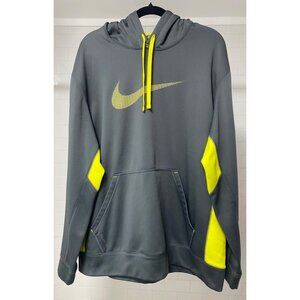 NIKE HODDIE SWEATER MENS SIZE XL PULLOVER FRONT POCKET GRAY HIGHLIGHT YELLOW